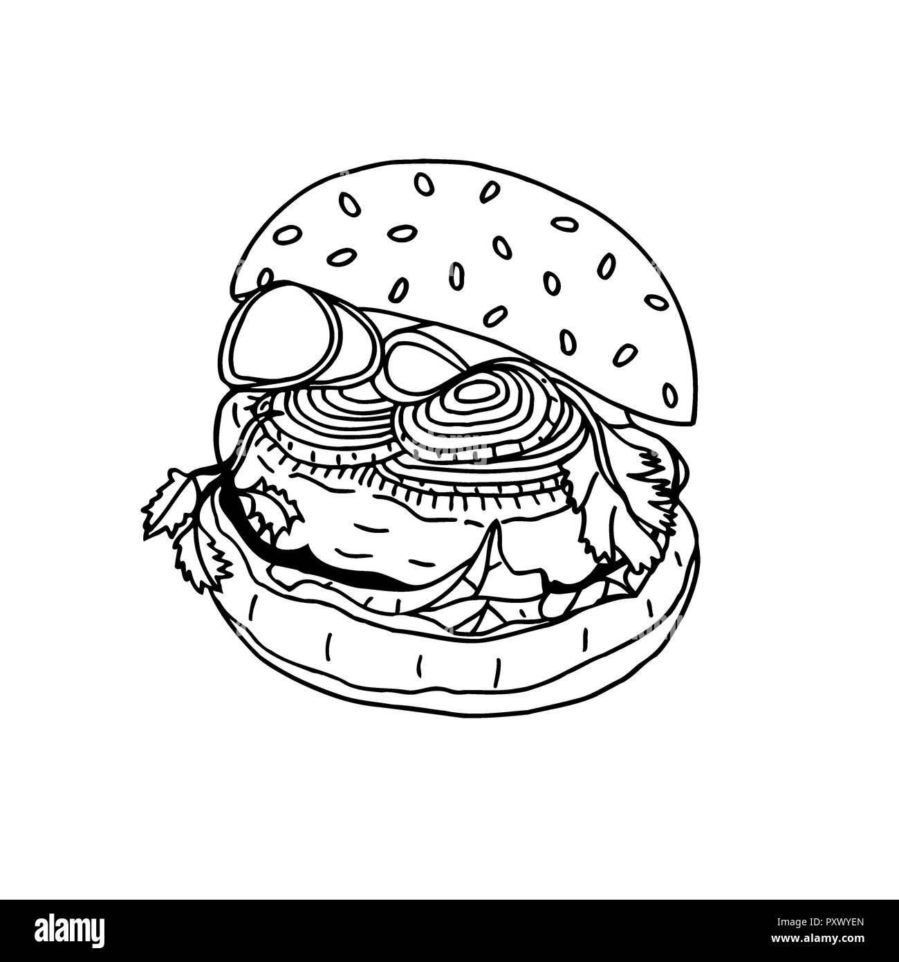 Hand gezeichnete Bild der Hamburger. Abbildung gezeichnet Stockfoto