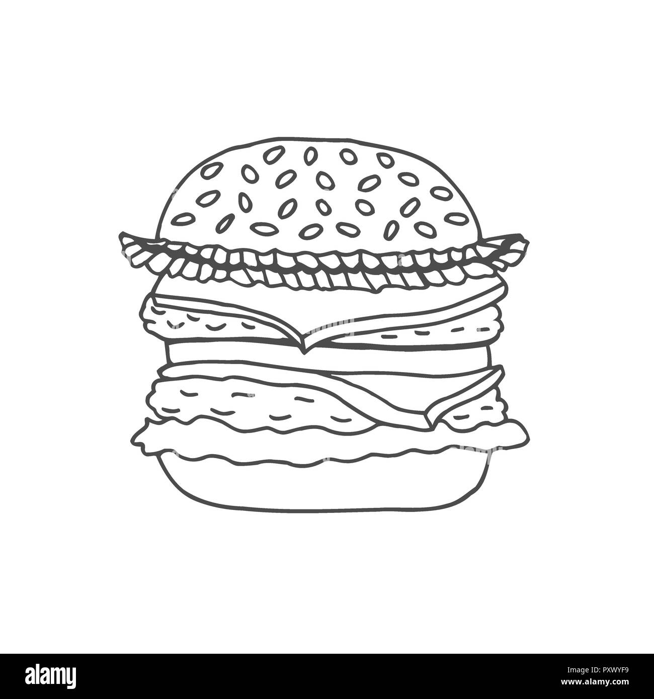 Hand gezeichnete Bild der Hamburger. Abbildung gezeichnet Stockfoto