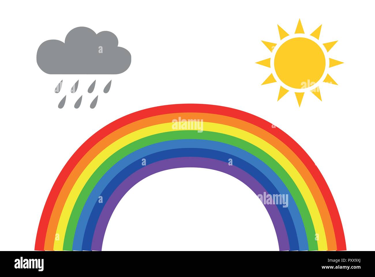 Das Symbol Regenbogen Wetter mit Regen, Wolken und Sonne auf weißem Hintergrund Vektor-illustration EPS 10 isoliert Stock Vektor