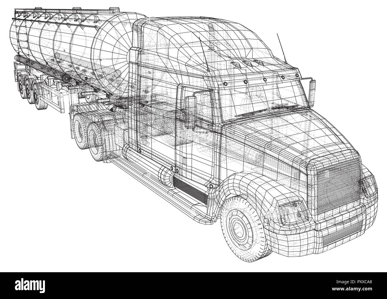 Großen Lkw Tankwagen mit Anhänger. Auf grauem Hintergrund. Tracing Abbildung der 3d. EPS 10 Vektor Format Stock Vektor