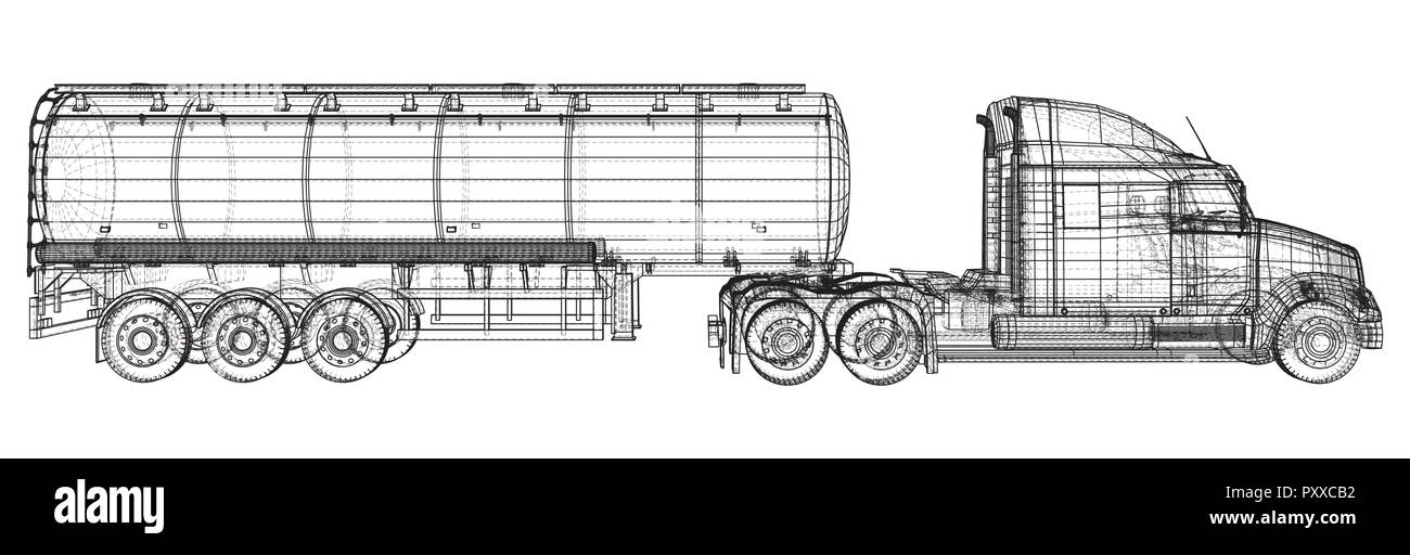 Großen Lkw Tankwagen mit Anhänger. Auf grauem Hintergrund. Erstellt Abbildung: 3d Stock Vektor