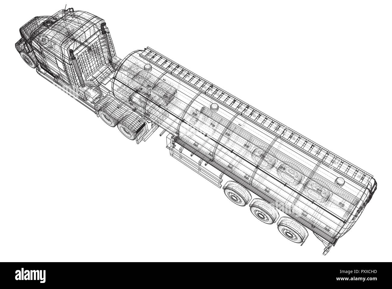 Großen Lkw Tankwagen mit Anhänger. Auf grauem Hintergrund. Tracing Abbildung der 3d. EPS 10 Vektor Format Stock Vektor