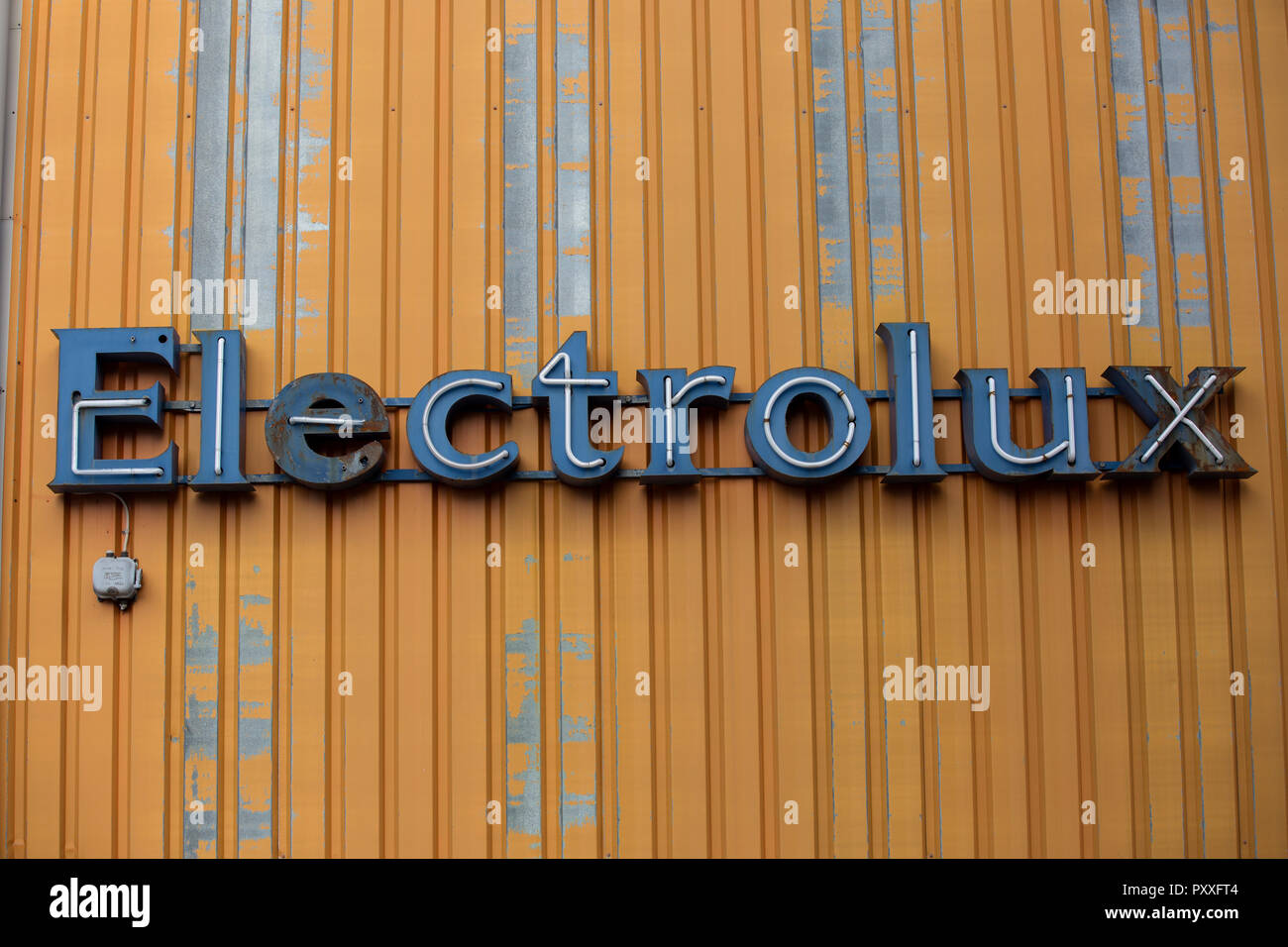 Electrolux, Zeichen in Lappland im Norden Schwedens von schwedischen multinationalen Hausgerätehersteller, mit Hauptsitz in Stockholm, Schweden Stockfoto