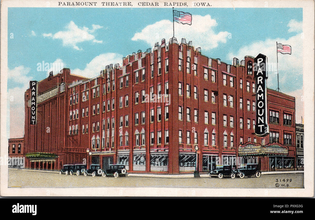 Paramount Theater, Cedar Rapids Iowa, Postkarte Stockfoto