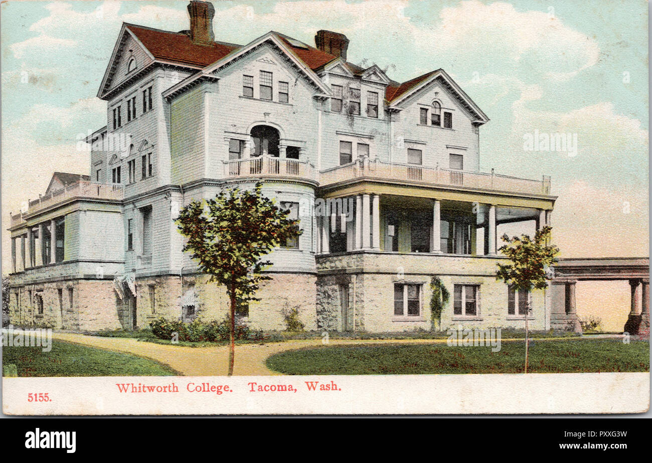 Whitworth College, Tacoma Washington, antike Postkarte, 1909. Stockfoto