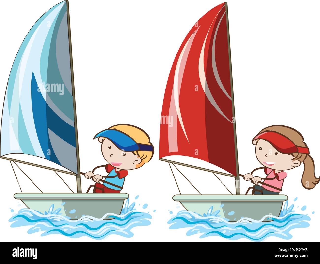Junge und Mädchen Segelboot in der Abbildung Stock Vektor