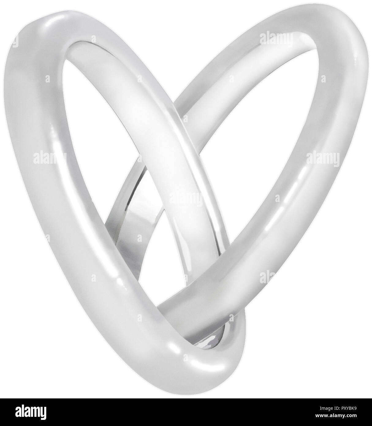 Silbernen Eheringe Zu Einem Herz verschlungen Stockfoto