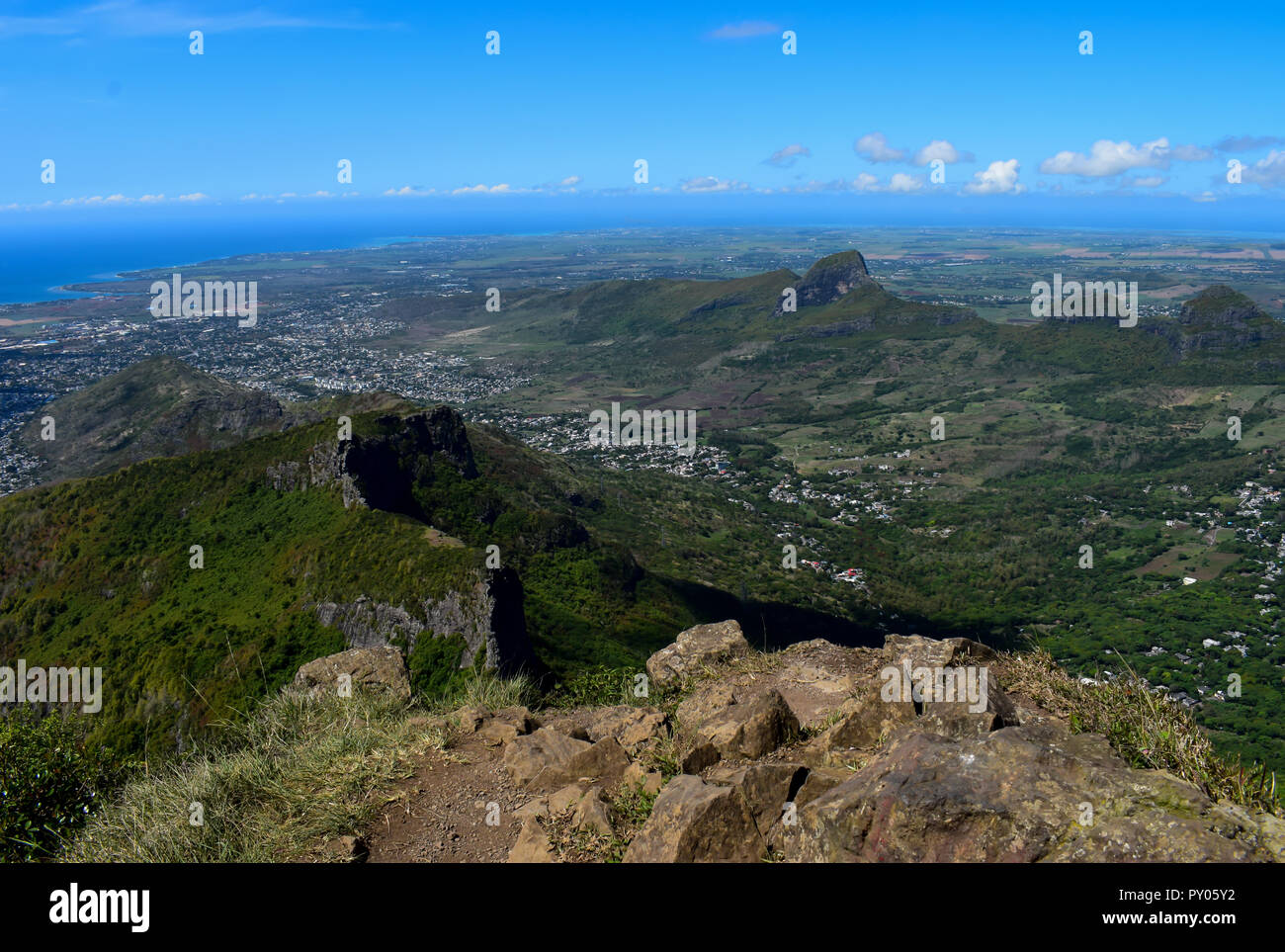 Blick vom Gipfel des Le Pouce Berg Stockfoto