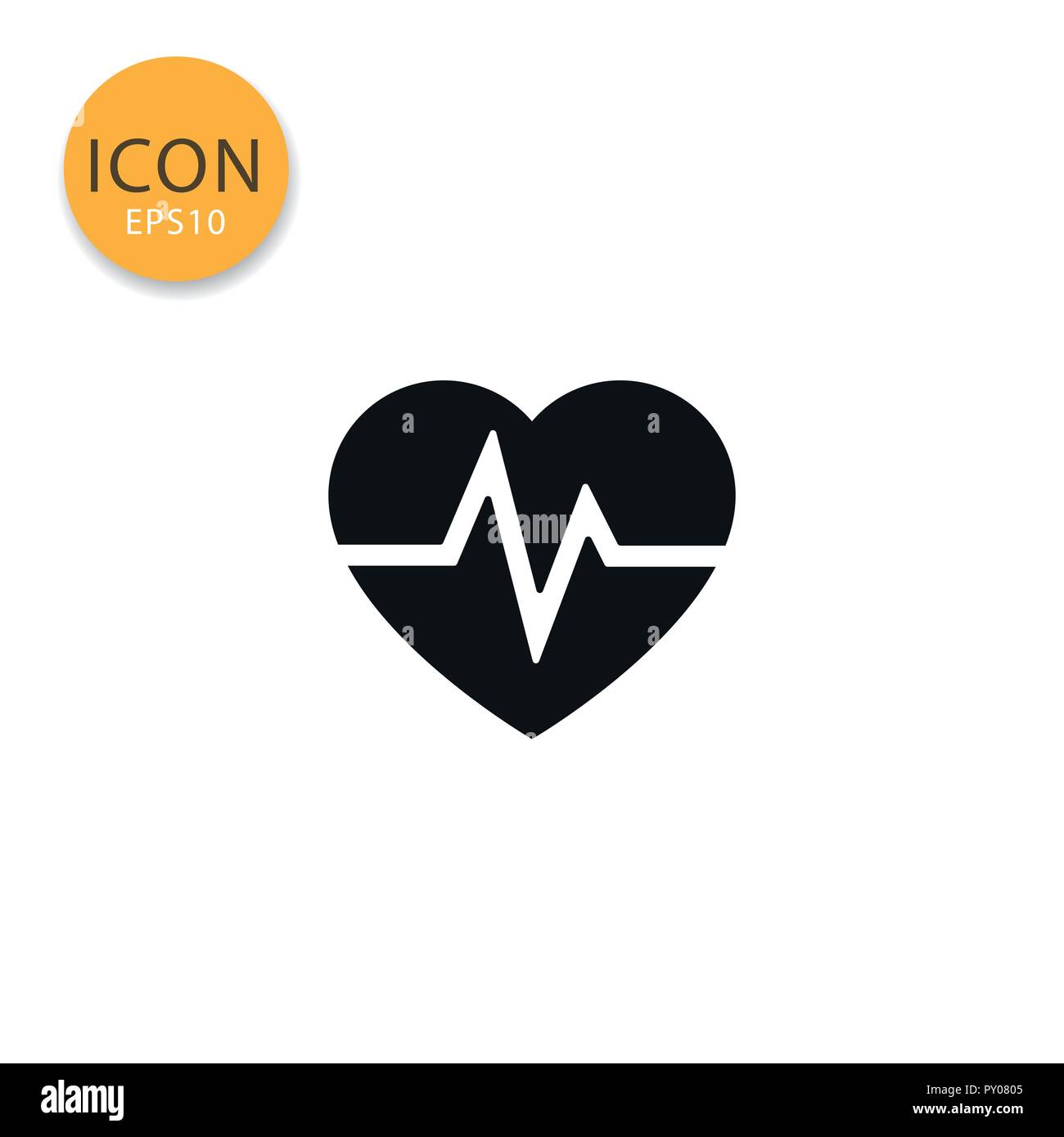 Heartbeat Symbol Flat Style in Schwarz Vector Illustration auf weißem Hintergrund. Stock Vektor
