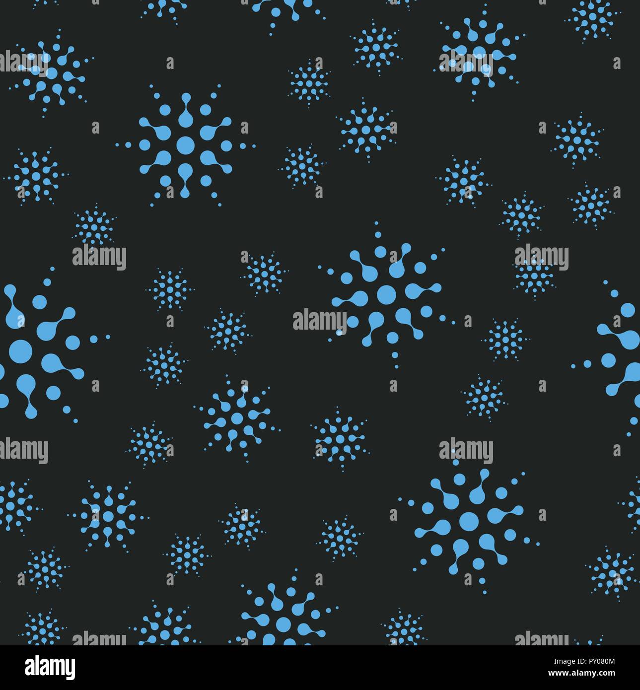 Nahtlose Weihnachten vektor Muster. Paket Hintergrund Vorlage. Abstrakte fallen Schneeflocken auf schwarzem Hintergrund. Vector Illustration. Winternacht, Cartoon Stil Textur. Urlaub Dekorationen. Stock Vektor