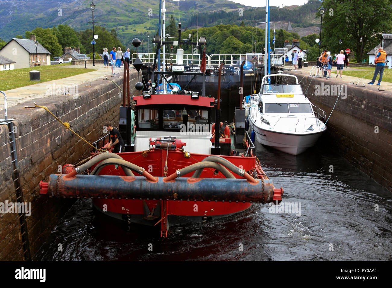 Serie von Canal Locks auf dem Caledonian Canal, Fort Augustus, Scottish Highlands, Schottland, UK Stockfoto