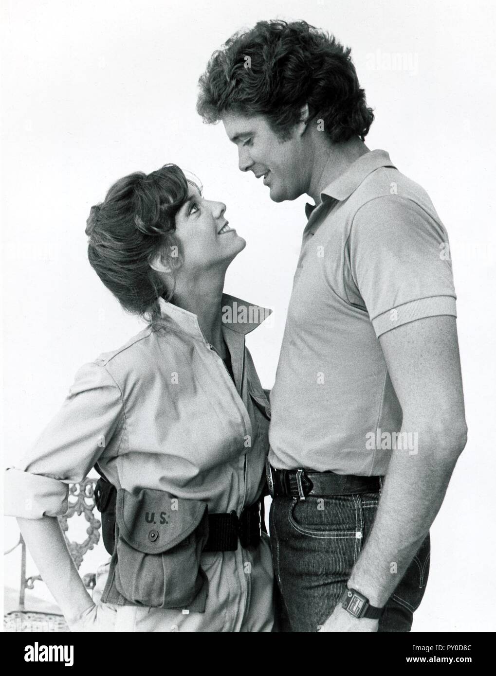 David Hasselhoff und Judith Chapman hier dargestellt auf dem Set von "Knight Rider" am 10. September 1982. Star der TV-Hits wie Baywatch und Knight Rider geliefert von Landmark/MediaPunch Stockfoto