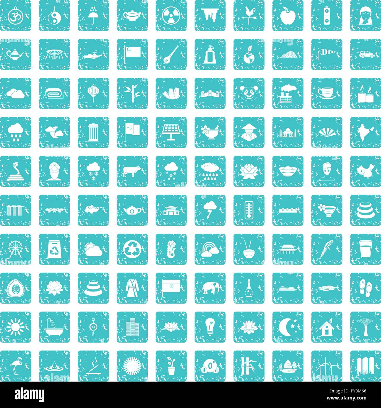 100 lotus Icons Set grunge Blau Stock Vektor