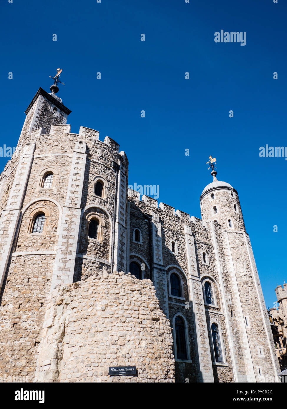 Schrank Tower Ruinen, den Weißen Turm, Turm von London, England, UK, GB. Stockfoto