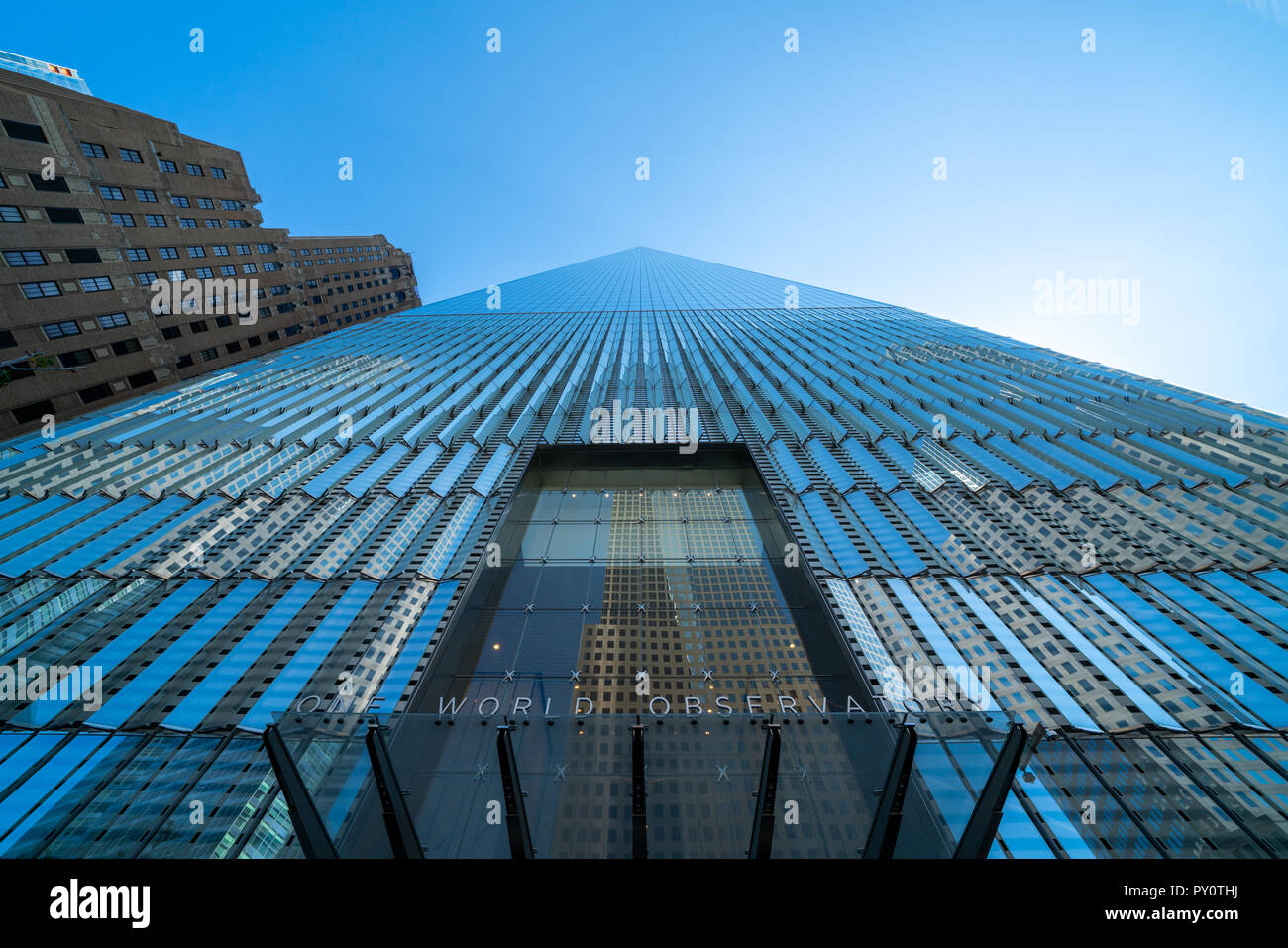 Die eine Welt Sternwarte Eingang in das World Trade Center Lower Manhattan, New York USA. Stockfoto