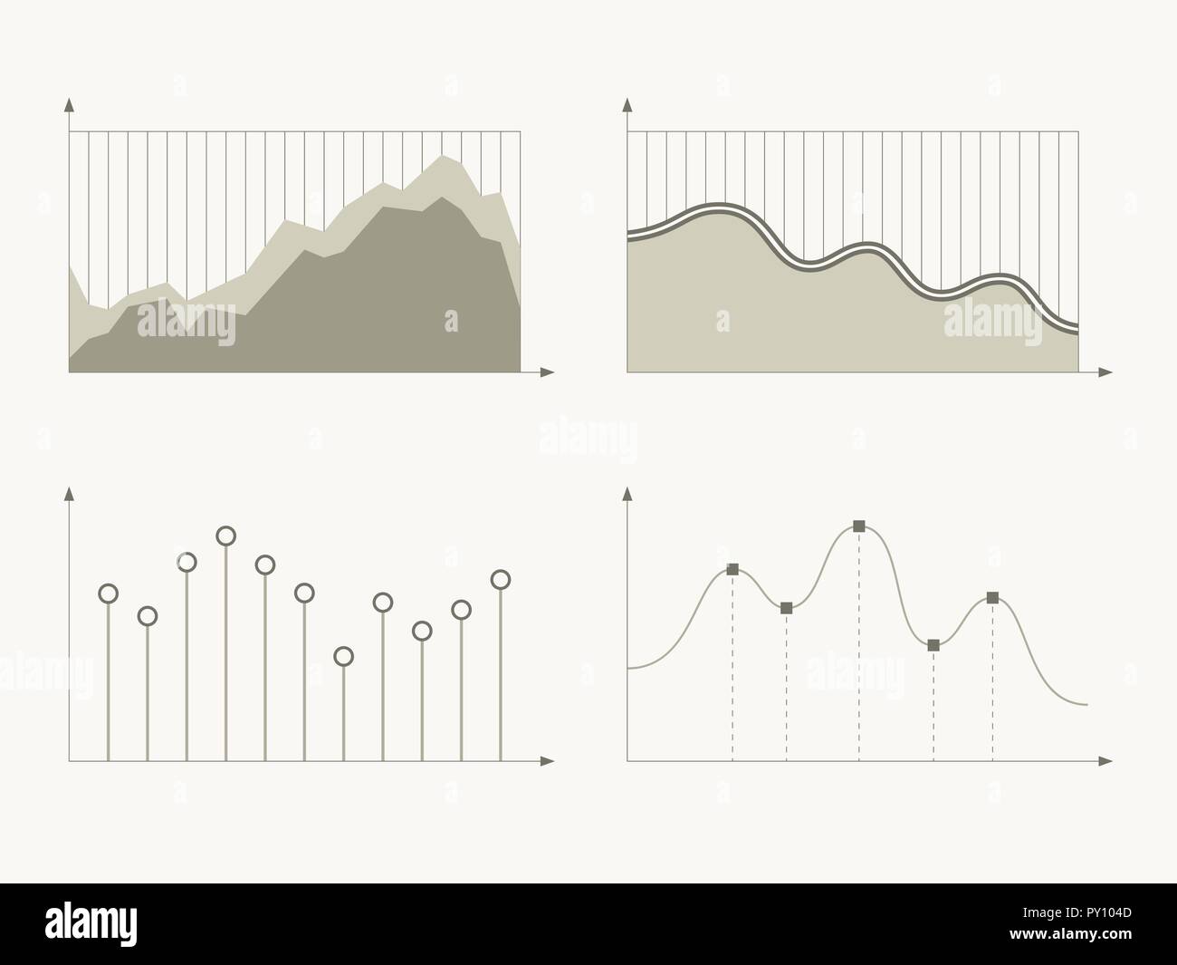 Satz von verschiedenen Grafiken und Diagramme, Informationen über Charts, statistische Daten. Business Diagramme und Grafiken Infografik Elemente. Vector Illustration. Stock Vektor