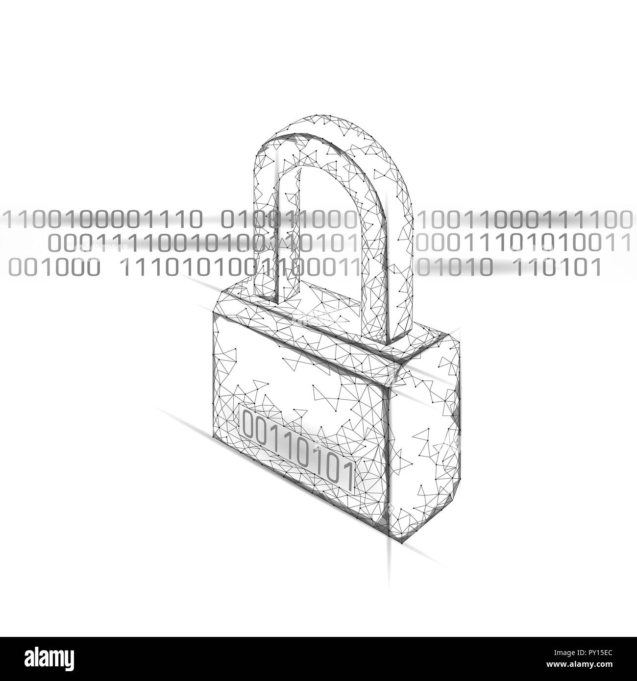 Cyber sicherheits Vorhängeschloss auf Daten Masse. Internet Security Lock Informationen Datenschutz Low Poly polygonalen Zukunft Innovation Technology Network Business Konzept Vector Illustration Kunst Stock Vektor