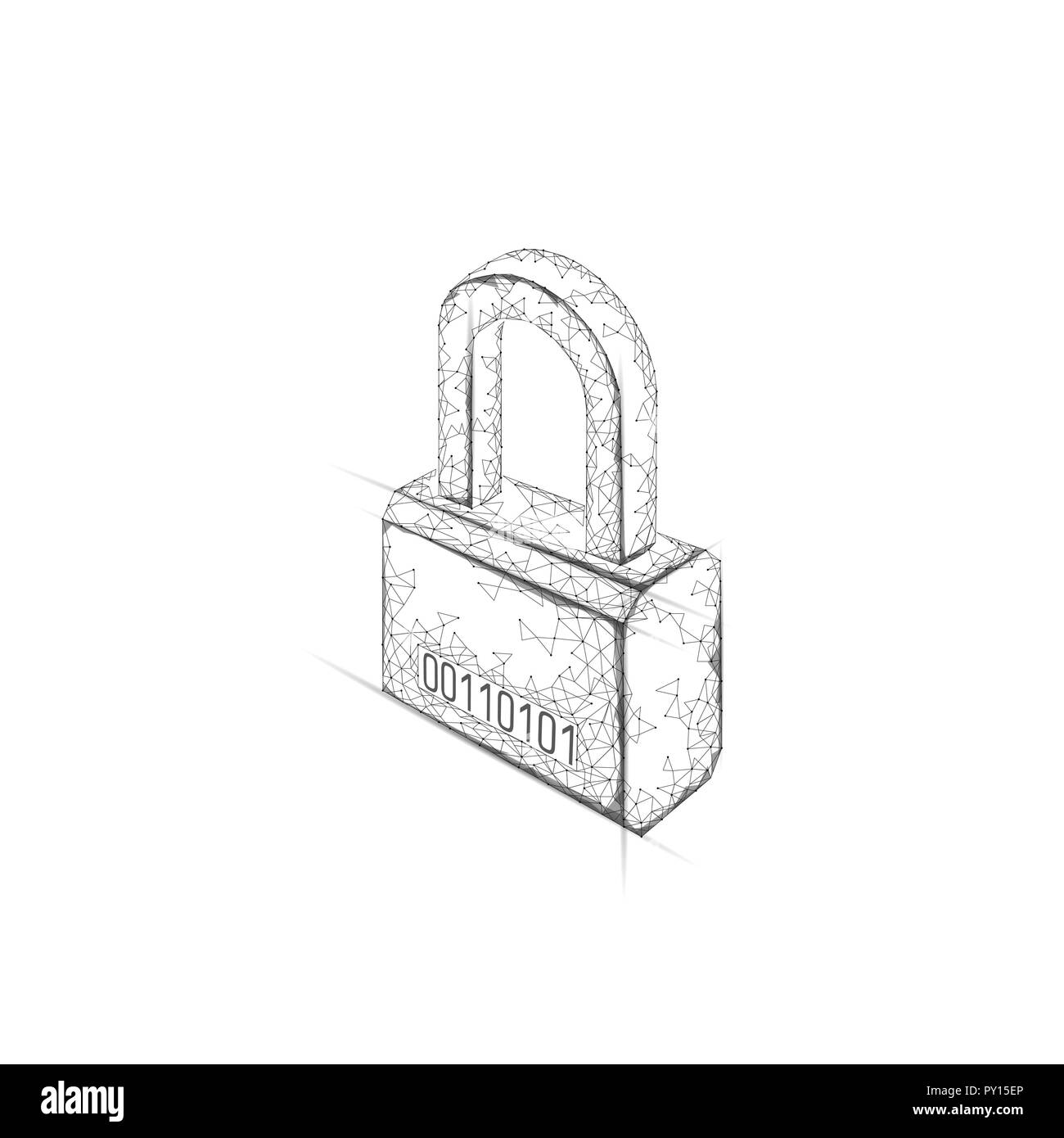Cyber sicherheits Vorhängeschloss auf Daten Masse. Internet Security Lock Informationen Datenschutz Low Poly polygonalen Zukunft Innovation Technology Network Konzept Vector Illustration Kunst Stock Vektor