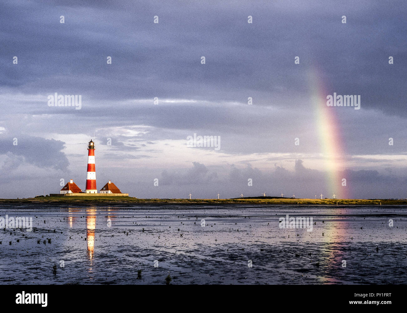 Leuchtturm Westerhever, Nordfriesland, Schleswig-Holstein, Deutschland Stockfoto