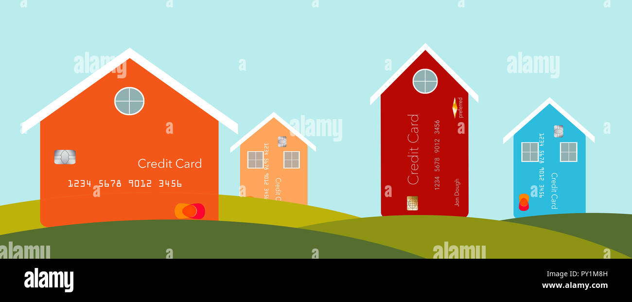 Home Verbesserungen, Rechnungen und Reparaturkosten können am Ende auf Ihrer Kreditkarte. Hier ist eine Abbildung über diese Situation zeigt Häuser, h Stockfoto