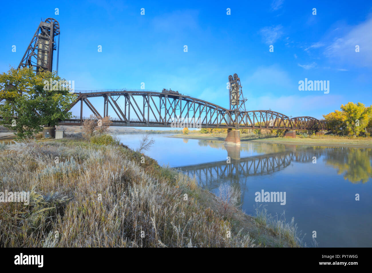 Alte snowden Eisenbahnbrücke über den Missouri River in der Nähe von Nohly, Montana Stockfoto
