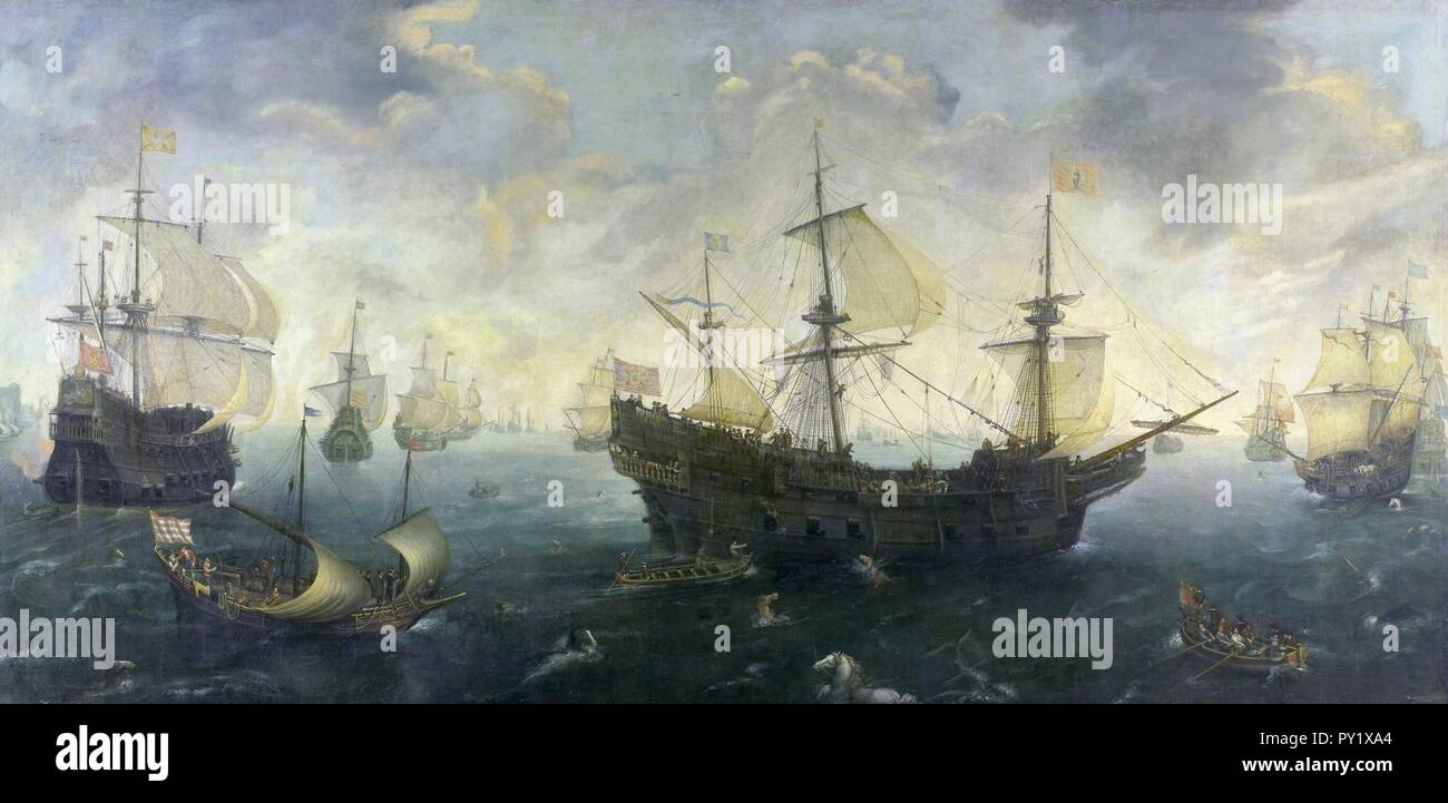 C.C. van Wieringen die spanische Armada vor der Küste. Stockfoto