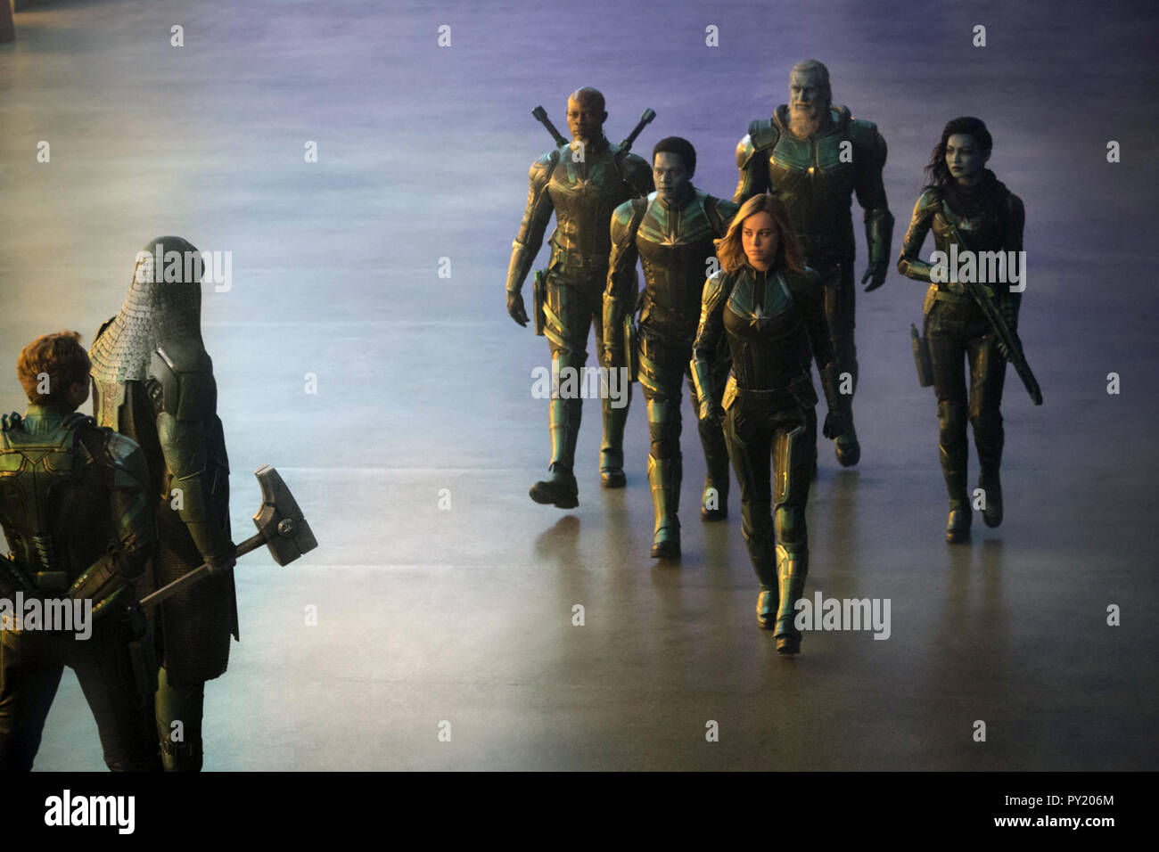 Captain Marvel ist eine bevorstehende Amerikanische Superhelden Film auf der Marvel Comics Charakter Carol Danvers/Captain Marvel. Von Marvel Studios und Walt Disney Studios Motion Pictures verteilt wurde. Dieses Foto ist nur für den redaktionellen Gebrauch bestimmt und unterliegen dem Copyright der Film Company und/oder der Fotograf durch den Film oder die Produktion Firma zugewiesen und kann nur reproduziert durch Veröffentlichungen im Zusammenhang mit der Förderung der oben genannten Film. Eine obligatorische Gutschrift auf dem Film Firma ist erforderlich. Der Fotograf sollte auch angerechnet werden, wenn bekannt. Stockfoto