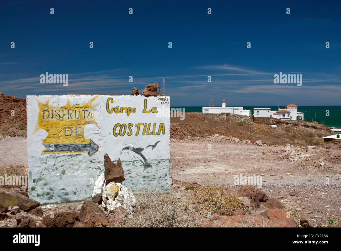 Beach House auf See von Cortez in Campo La Costilla auf Feldweg südlich von Puertecitos, Baja California, Mexiko Stockfoto