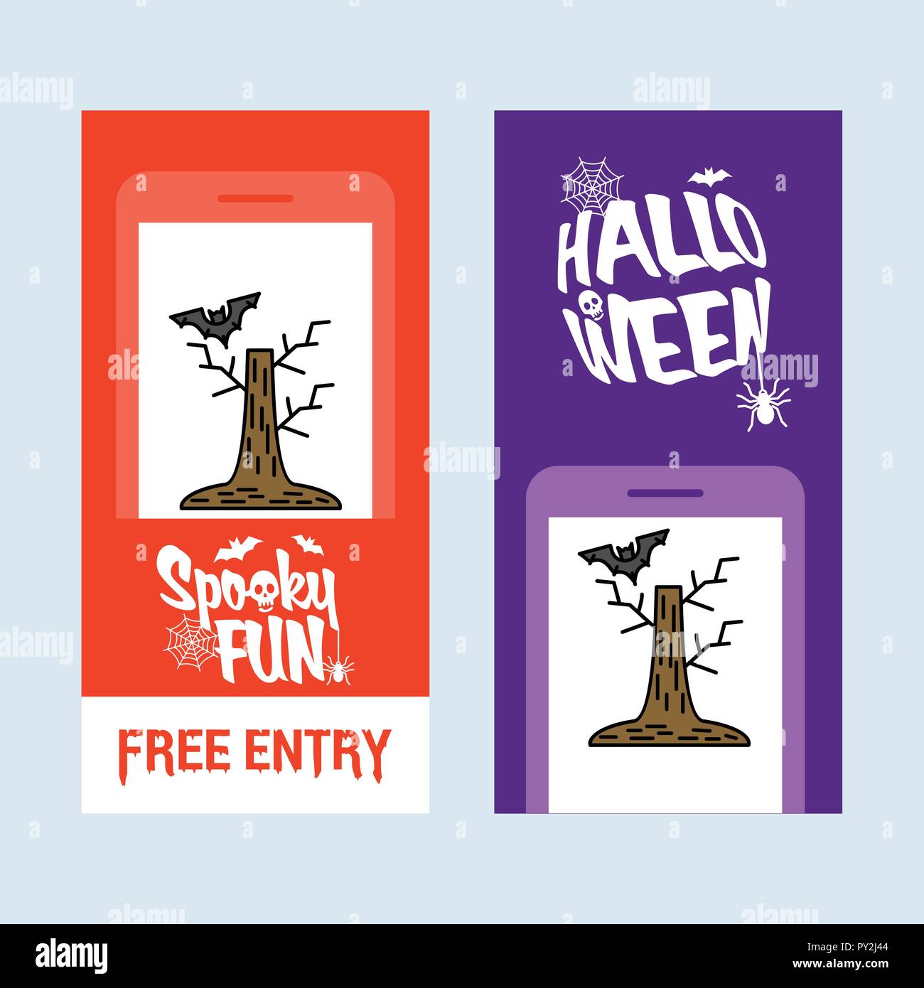 Happy Halloween Einladung Design Mit Baum Und Bat Vektor Stock Vektorgrafik Alamy