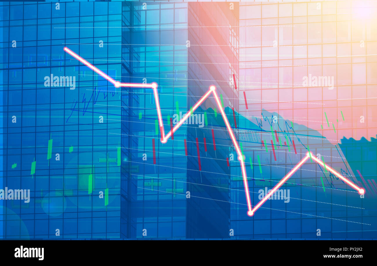 Graph Index der Börse mit Bürogebäude (Red Bear Chart) Stockfoto