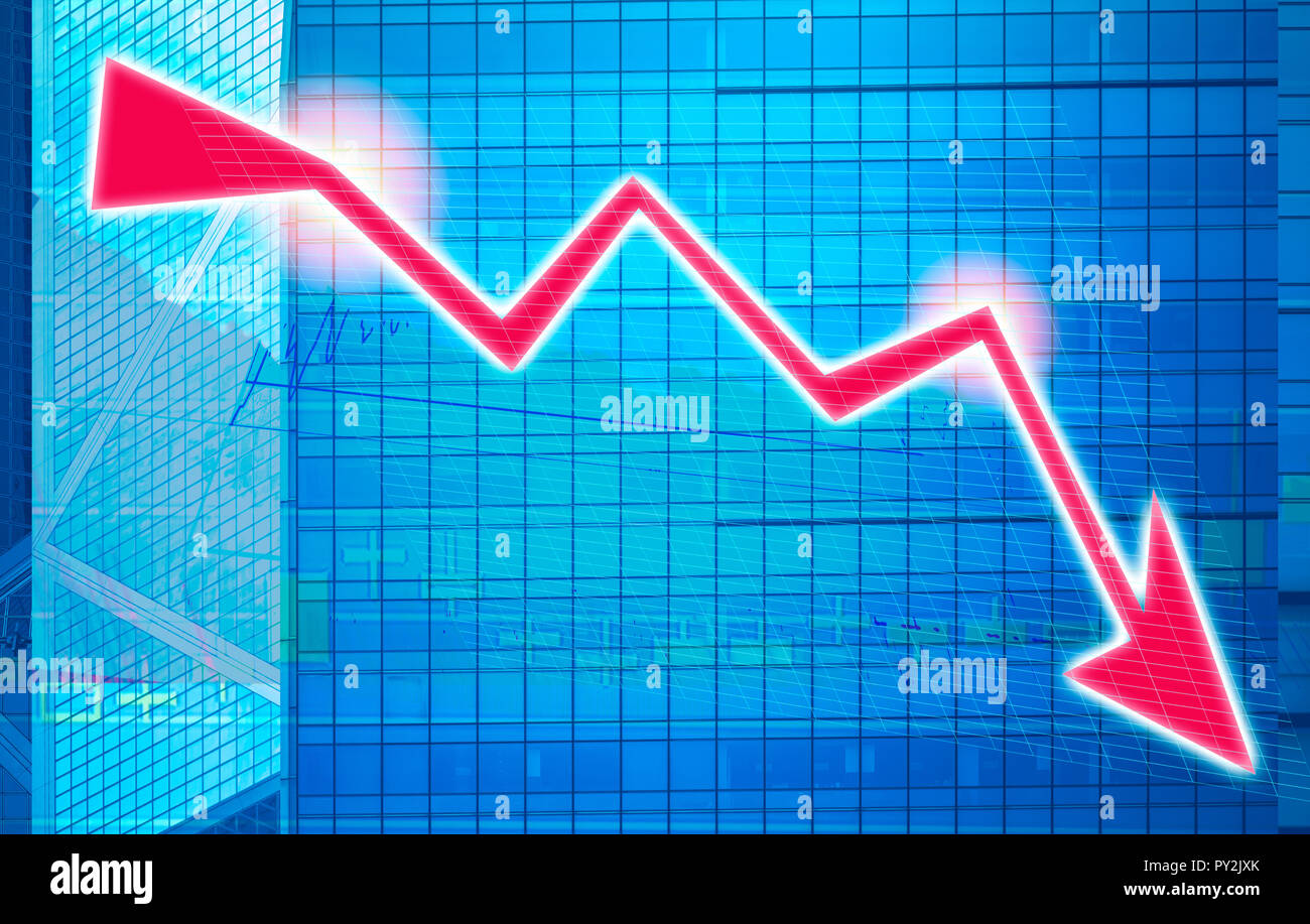 Stock Index graph und Diagramm in modernes Gebäude Hintergrund (Red Bear Chart) Stockfoto