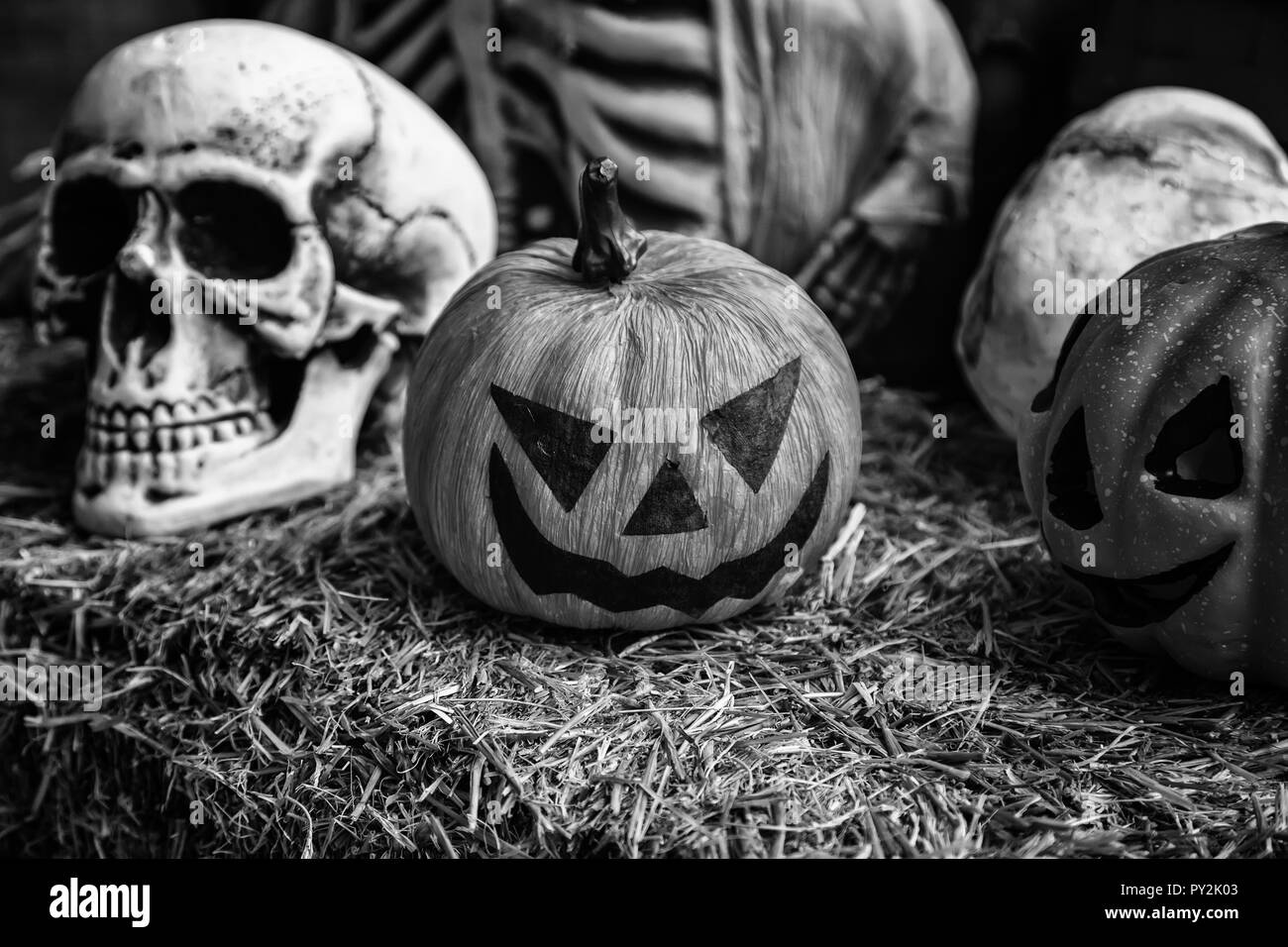 Scary Halloween Kürbisse, Party und Feier detail Stockfoto
