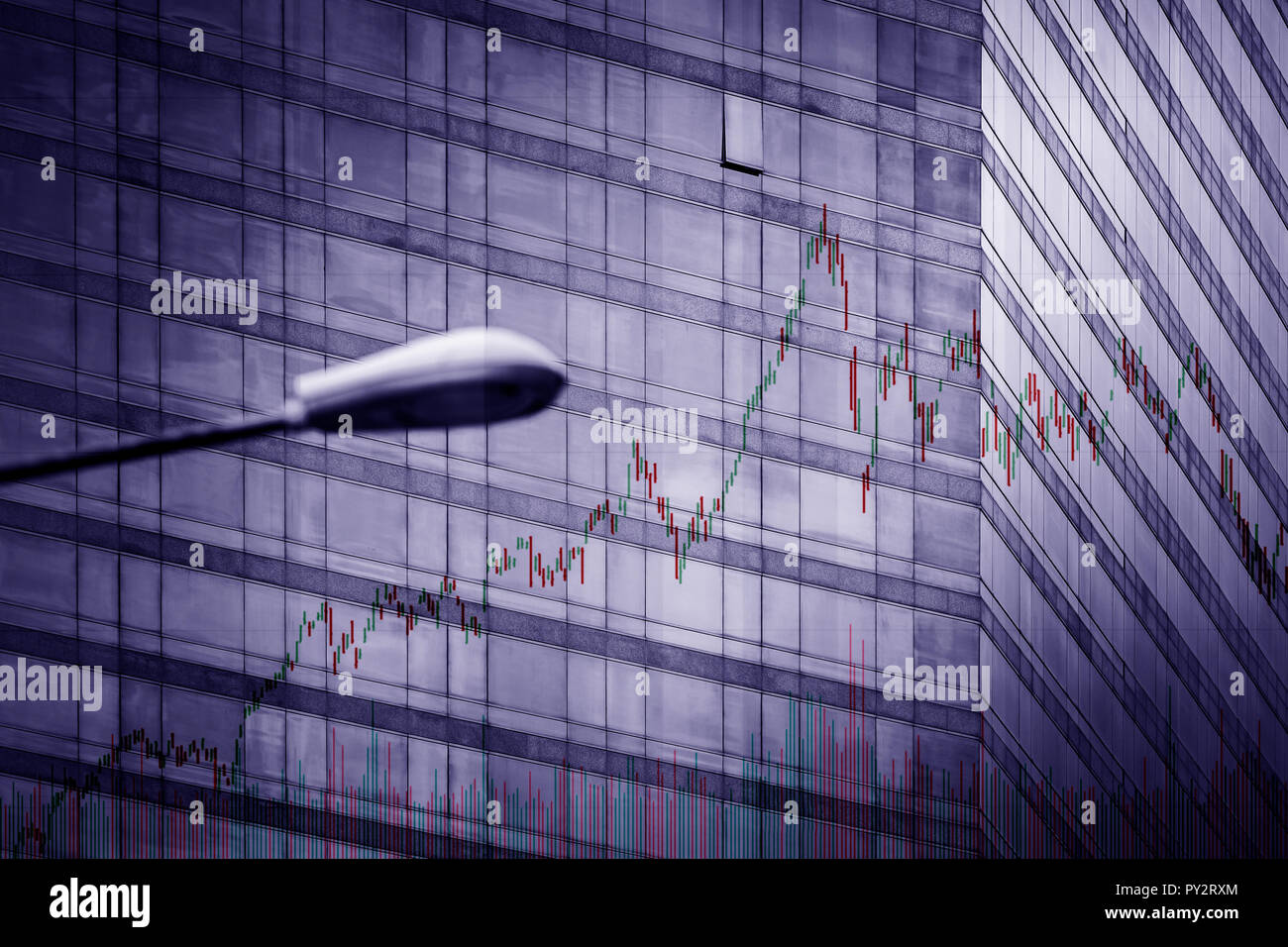 Stock Index graph und Diagramm in modernes Gebäude Hintergrund (Blue Bull Chart) Stockfoto