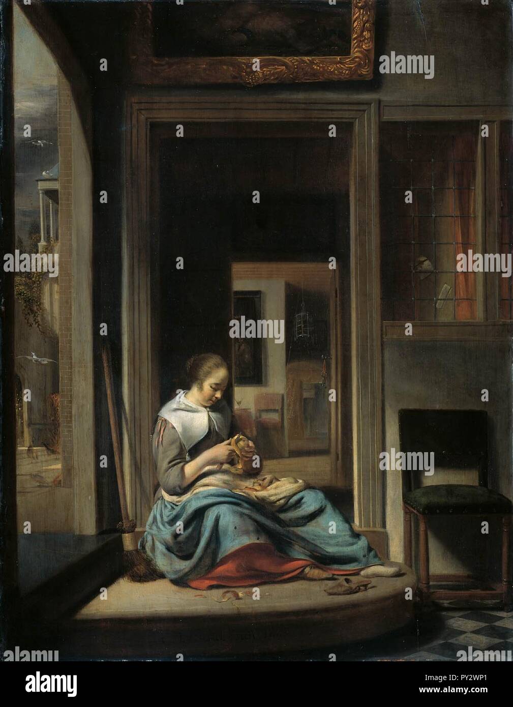 C. Bisschop Mädchen Peeling ein Apple 1667. Stockfoto