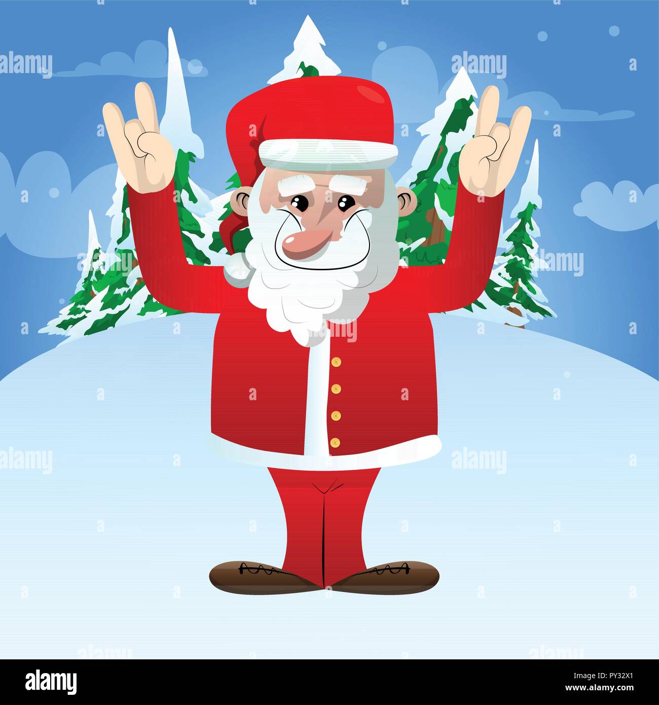 Santa Claus In Seinem Roten Kleidern Mit Weissen Bart Mit Handen In Rocker Darstellen Vektor Zeichentrickfigur Abbildung Stock Vektorgrafik Alamy
