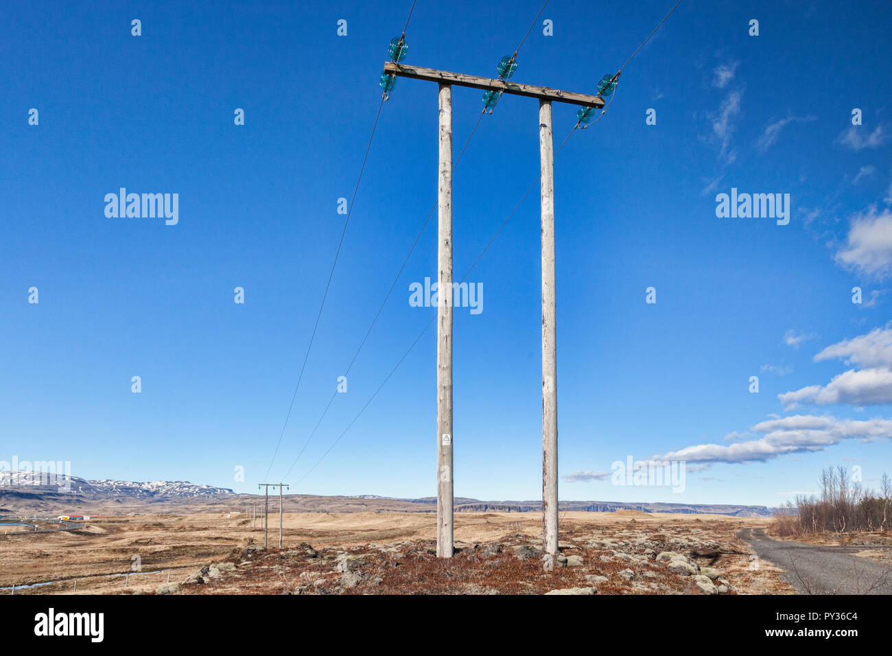 Pylone an der Südküste Islands. Stockfoto
