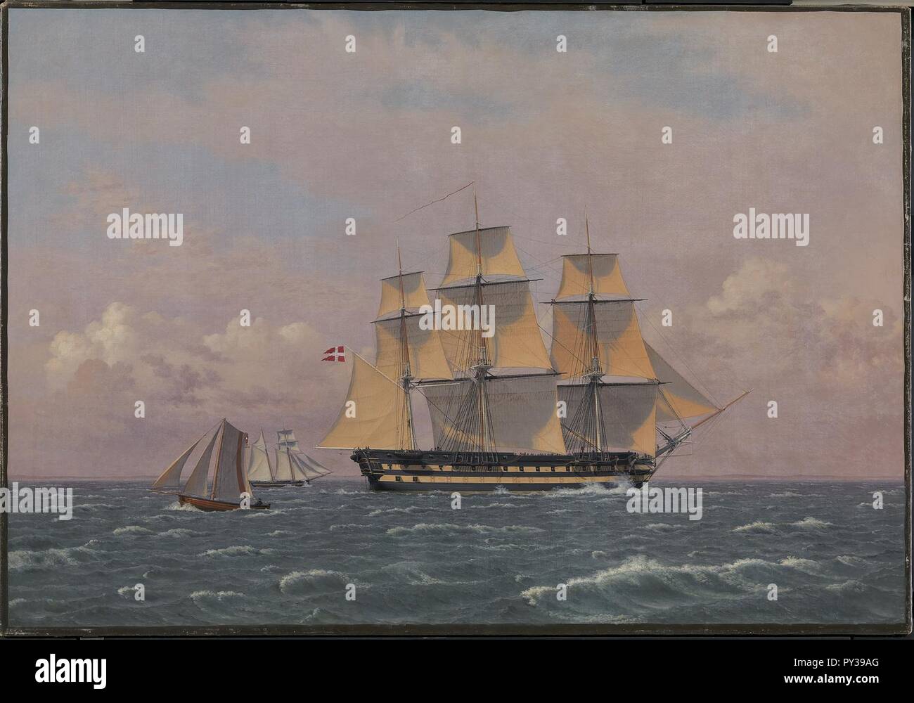 C.W. Eckersberg - Die 84-Gun dänische Kriegsschiff 'Dronning Marie" im Sound - Stockfoto