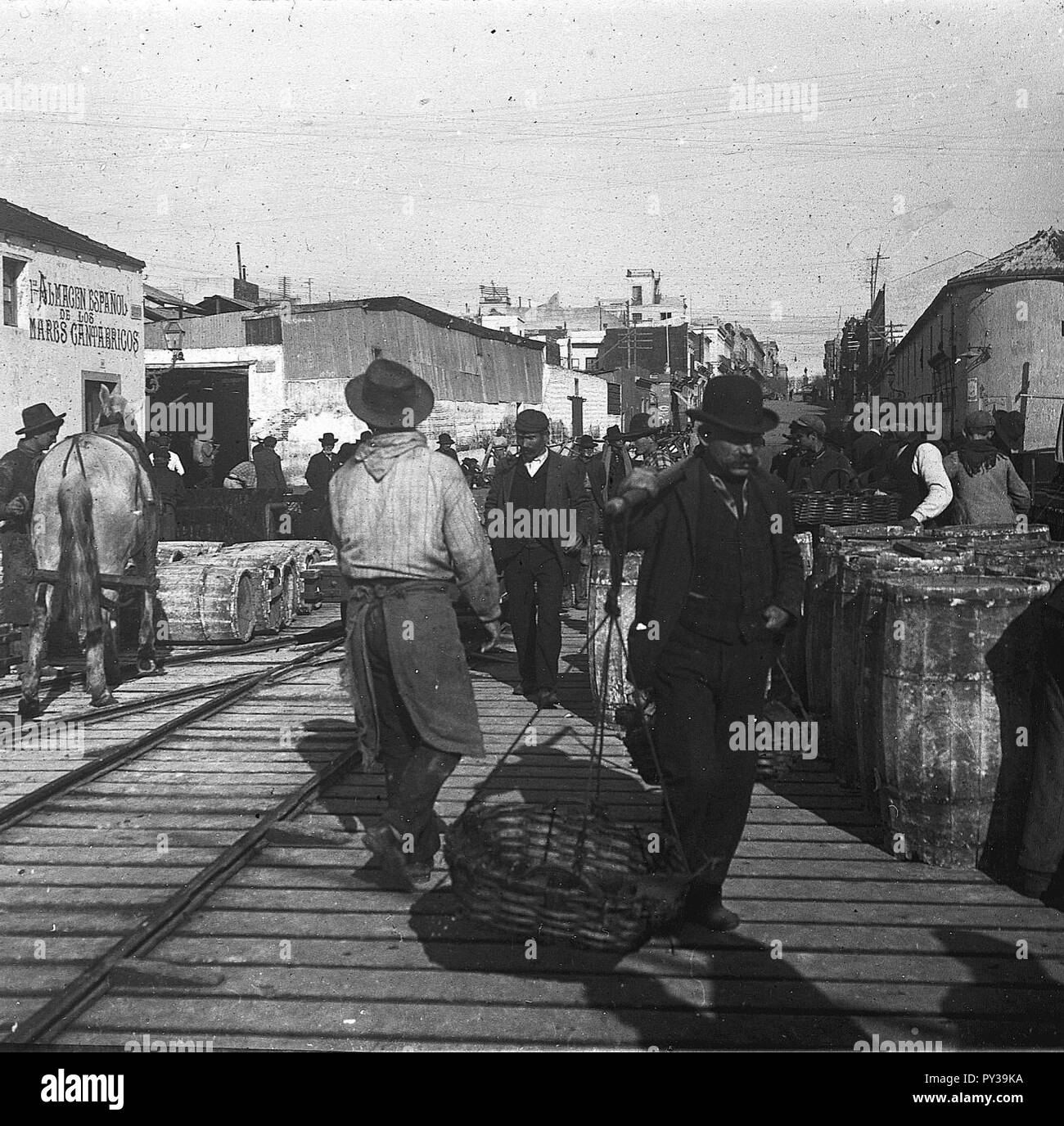 C 26 W 253. Vendedores y estibadores sobre el Muelle de Florida. Stockfoto