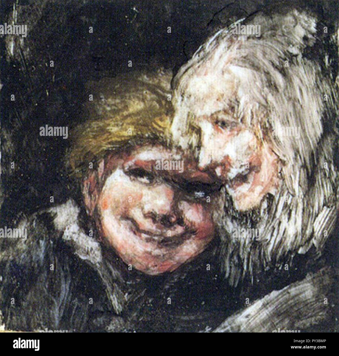 Cabezas de Niño y vieja Francisco de Goya. Stockfoto