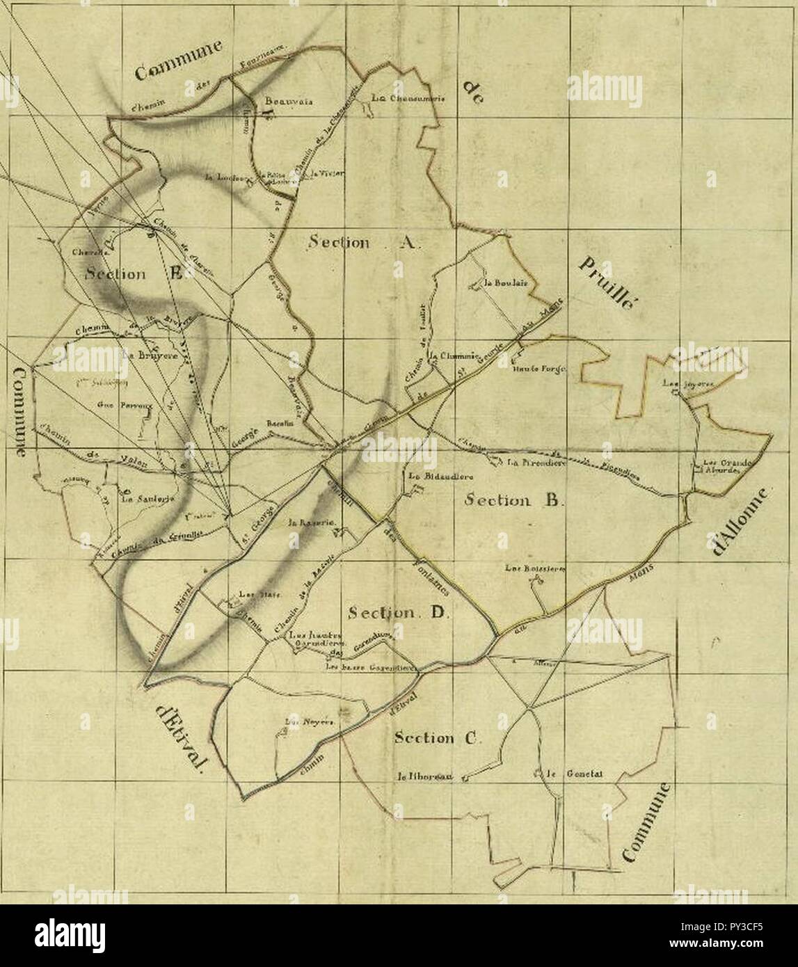 Cadastre de Saint-Georges-du-Bois en 1809. Stockfoto