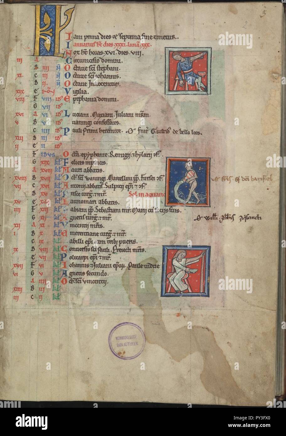 Kalender, Januar, zwei bloodlettings, dazwischen Wassermann''-Psalter von Eleonore von Aquitanien (Ca. 1185) - KB 76 F13, Folsäure 002 r. Stockfoto