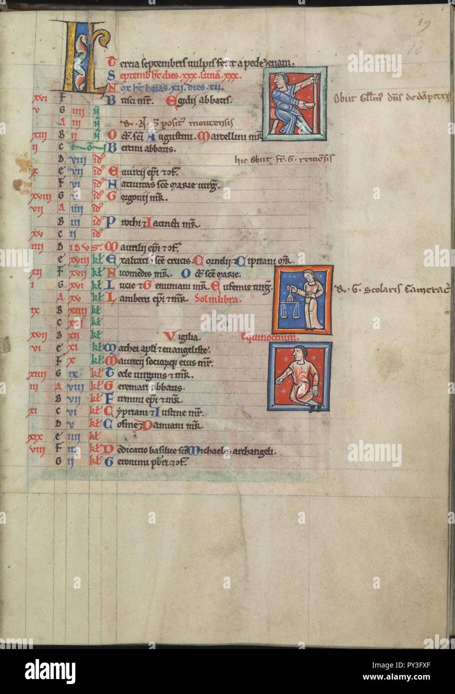 Kalender, September, zwei bloodlettings, dazwischen Waage-Psalter von Eleonore von Aquitanien (Ca. 1185) - KB 76 F13, Folsäure 010 r. Stockfoto