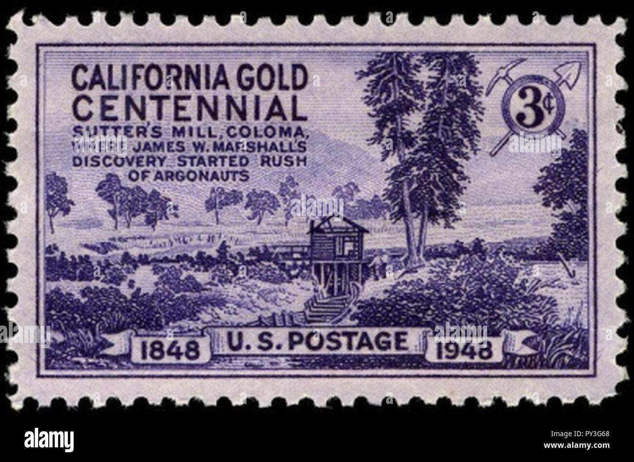 California Gold Rush 1948 US-stamp.1. Stockfoto