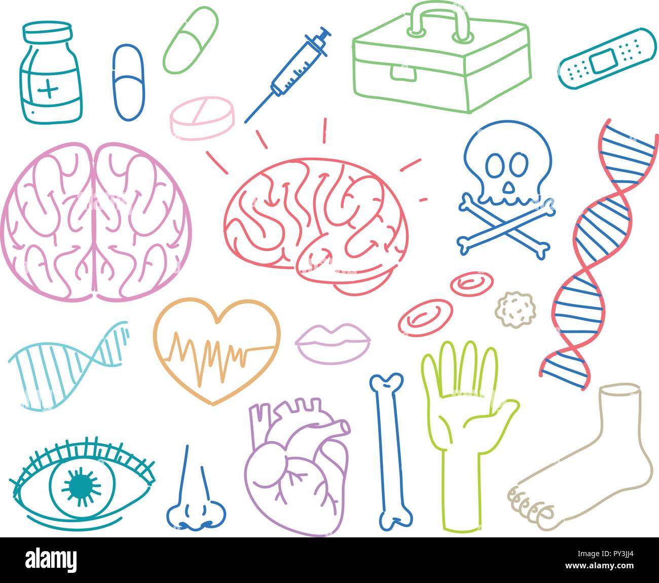 Doodles der verschiedenen medizinischen Symbole Abbildung Stock Vektor