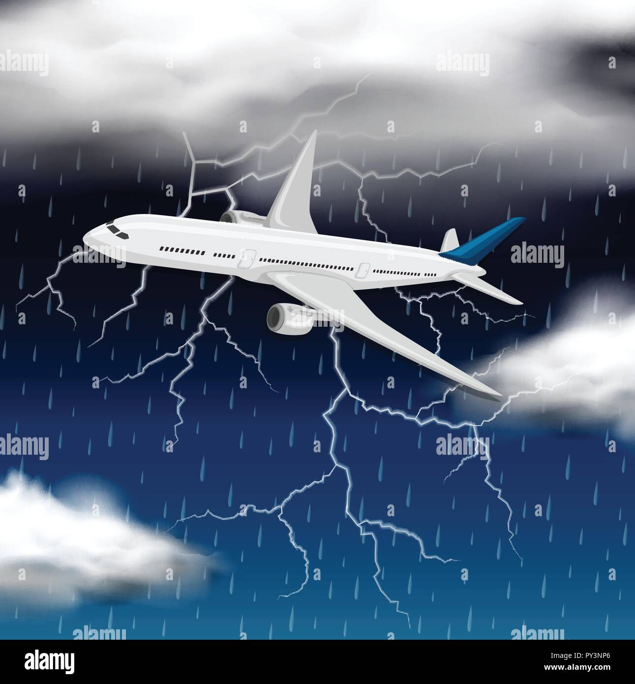 Flugzeug durch einen Sturm Abbildung flying Stock Vektor