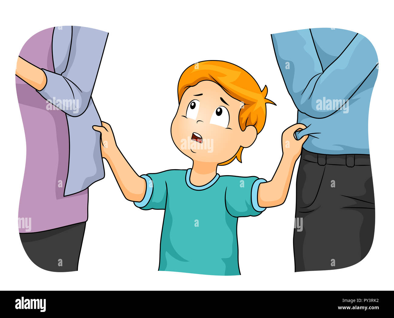 Abbildung ein Kind Junge zupfte seine Eltern, die ihn vernachlässigen