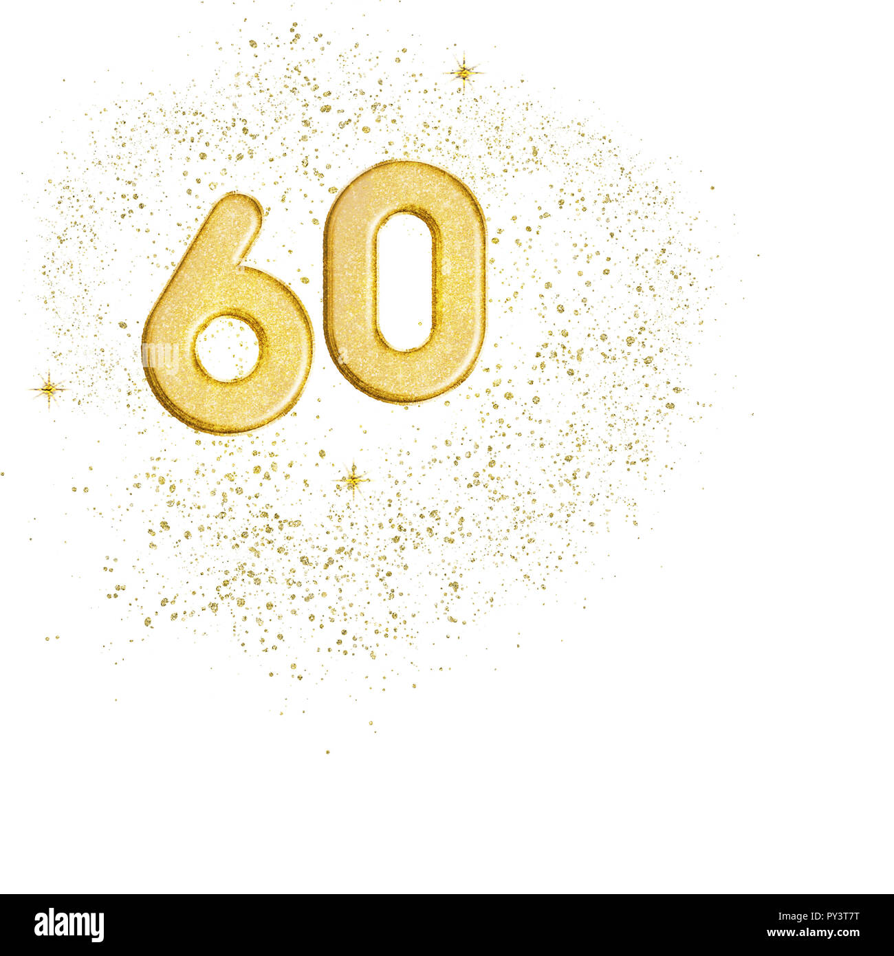 Goldene Zahl 60, 60 Ziffern auf weißem Hintergrund. Ideal 60 ...