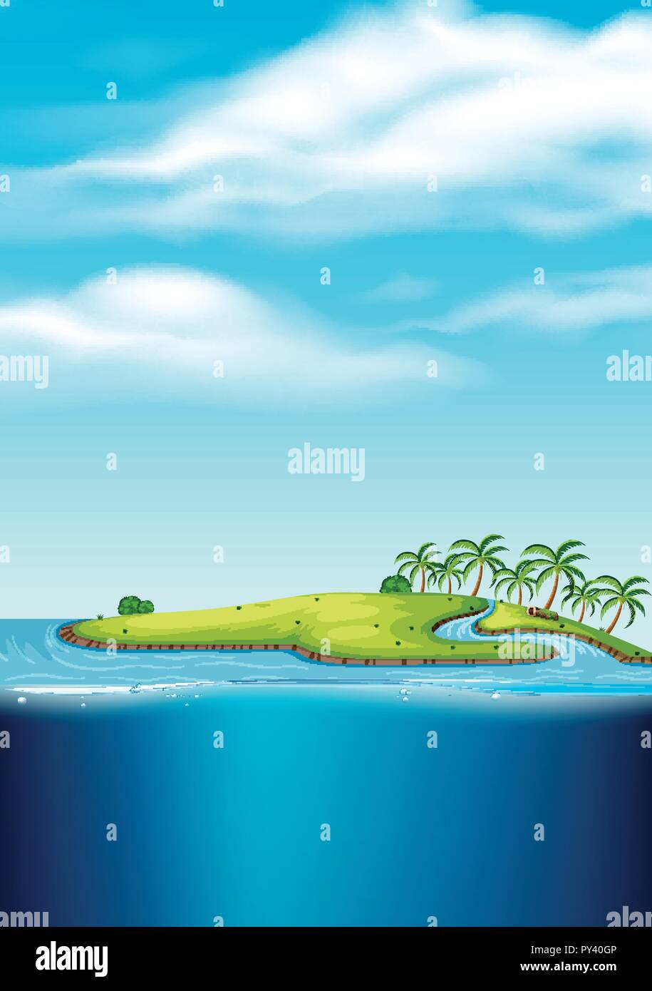 Eine einsame Insel Seascape Abbildung Stock Vektor