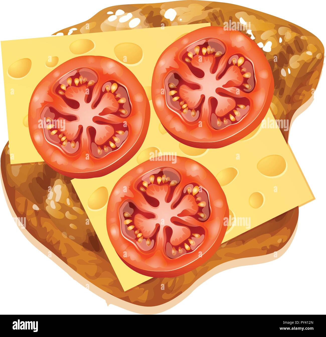Ein Käse und Tomaten auf Toast Abbildung Stock Vektor