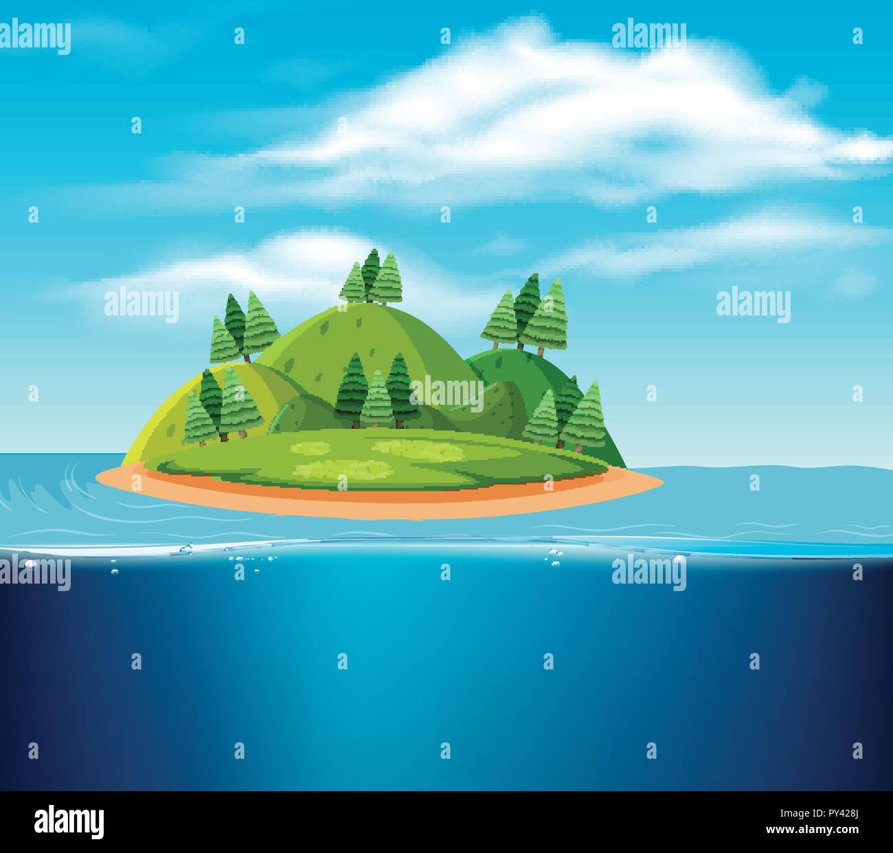 Eine einsame Insel Szene Abbildung Stock Vektor